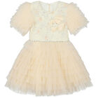 Girls Ivory & White Floral Tulle Dress, 1, hi-res