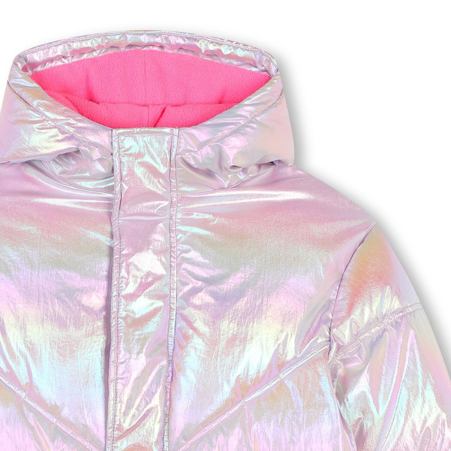 Girls Pink Logo Iridescent Puffer Jacket, 1, hi-res image number null