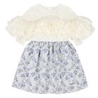 Girls Ivory & Blue Jacquard Dress, 1, hi-res