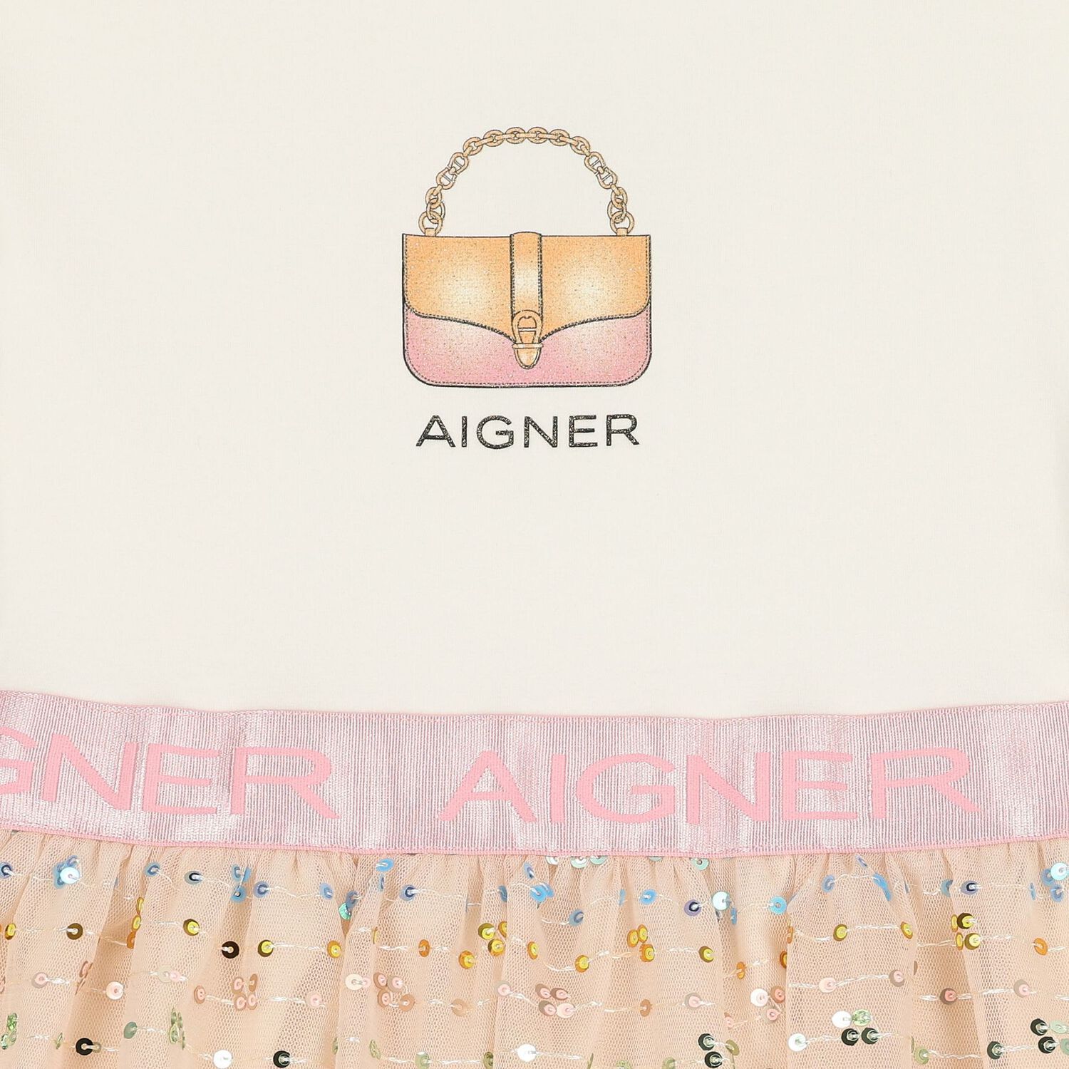 فستان بنات تول مزين بالترتر باللون العاجى و الوردي, 1, hi-res image number null