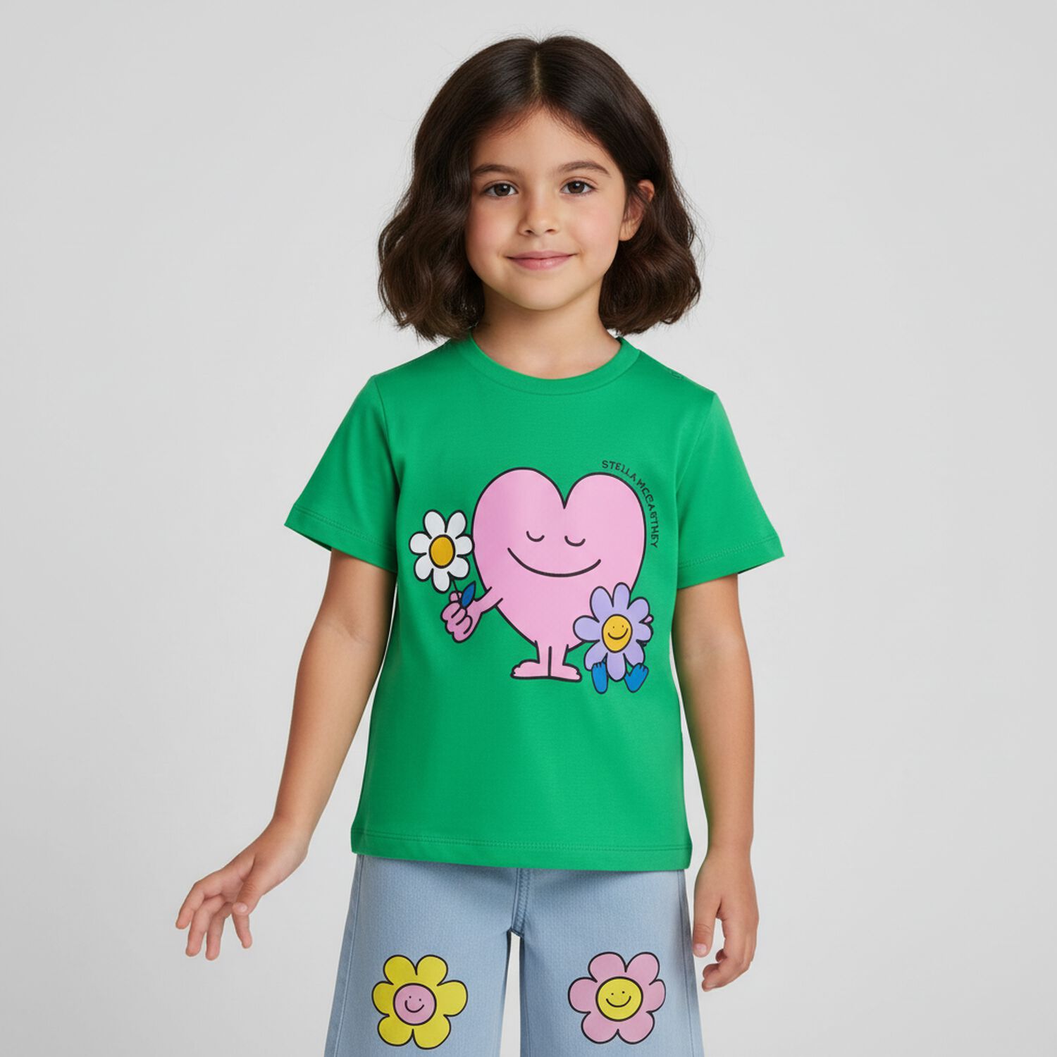 Younger Girls Green Heart T-Shirt, 1, hi-res