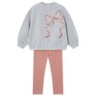 Girls Grey & Pink Bow Leggings Set, 3, hi-res
