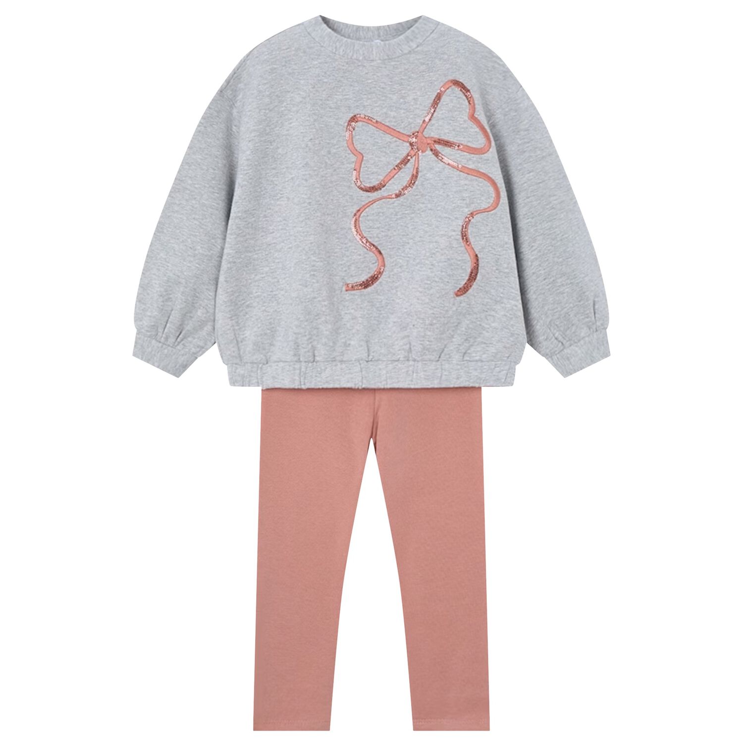Girls Grey & Pink Bow Leggings Set, 3, hi-res