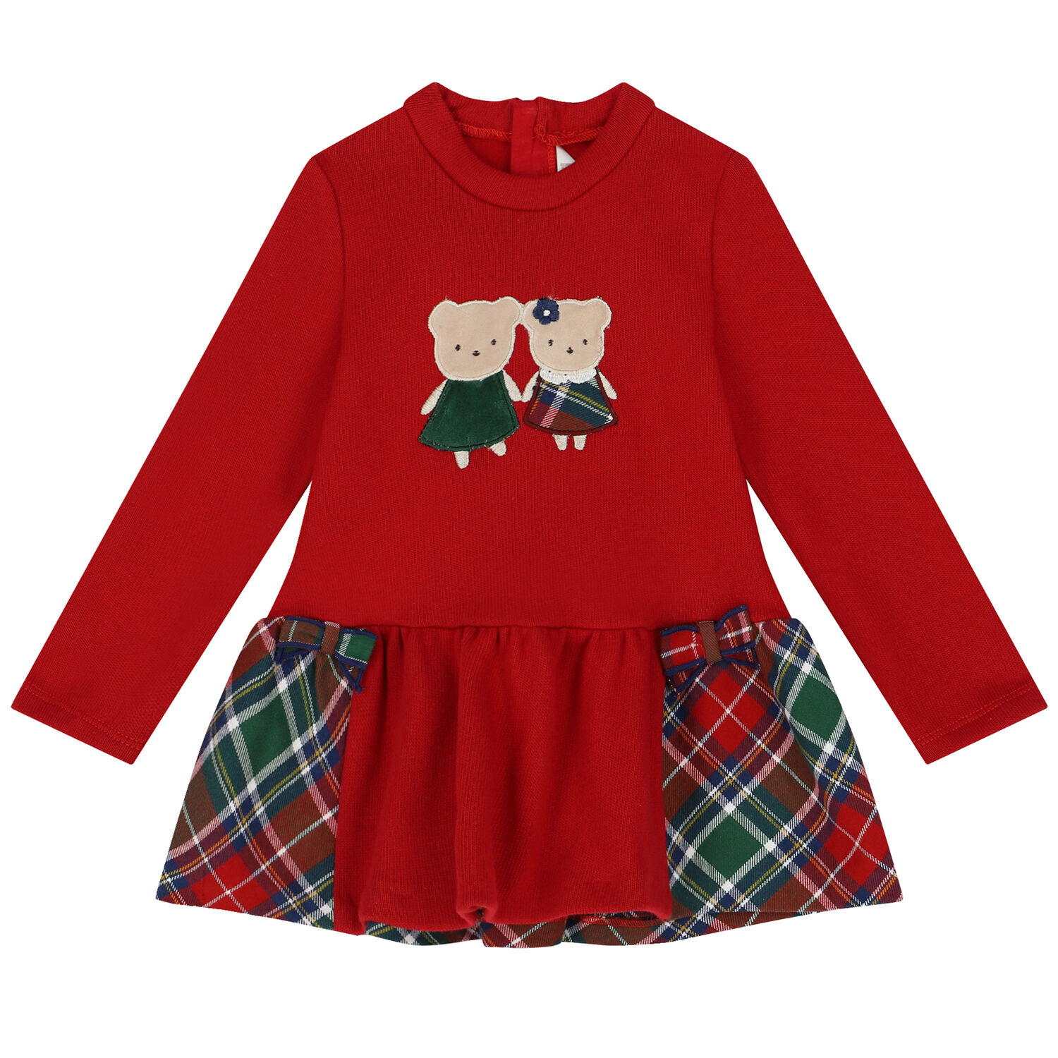 Baby Girls Red Bear & Tartan Dress, 1, hi-res image number null