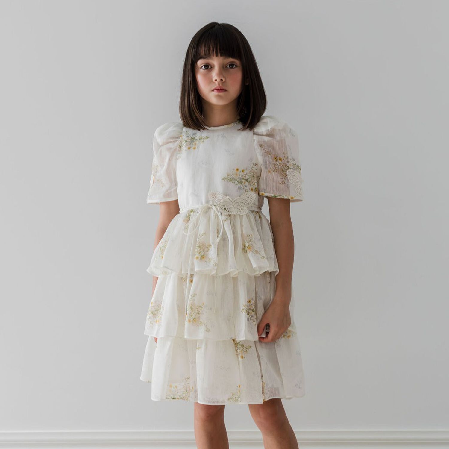 Girls Ivory Floral Dress, 1, hi-res image number null