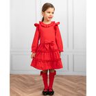 Girls Red Bow Ruffled Dress, 1, hi-res
