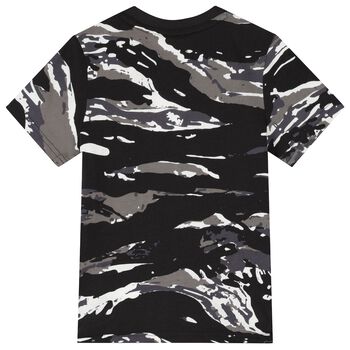 Boys Black Logo Camouflage T-Shirt