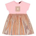 Younger Girls Pink & Gold Logo Dress, 2, hi-res