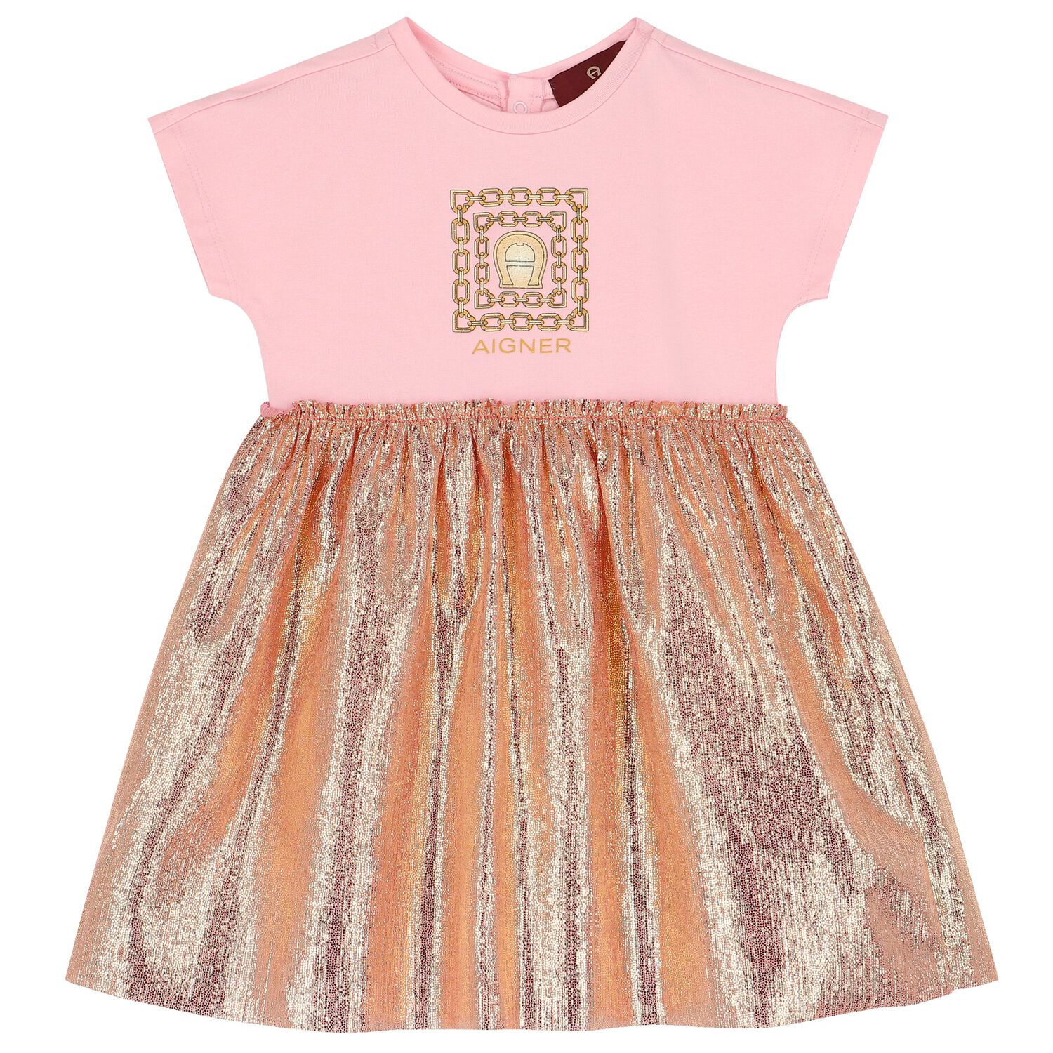 Younger Girls Pink & Gold Logo Dress, 2, hi-res