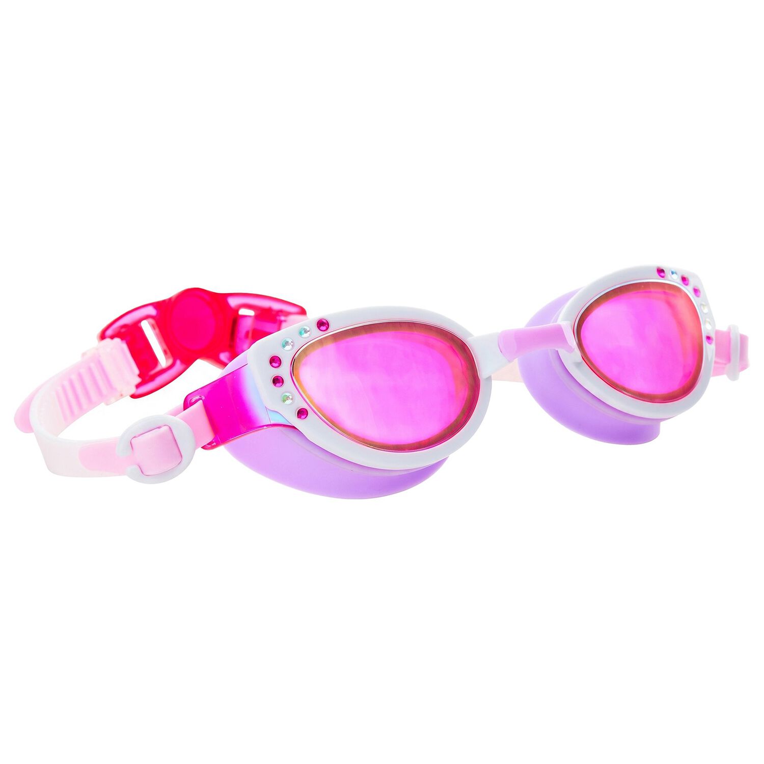 Girls White & Purple Cat Eye Swimming Goggles, 1, hi-res