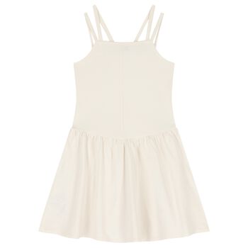Girls Ivory Ribbed Dress