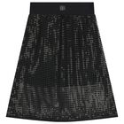 Girls Black Logo Sequin Mesh Midi Skirt, 1, hi-res