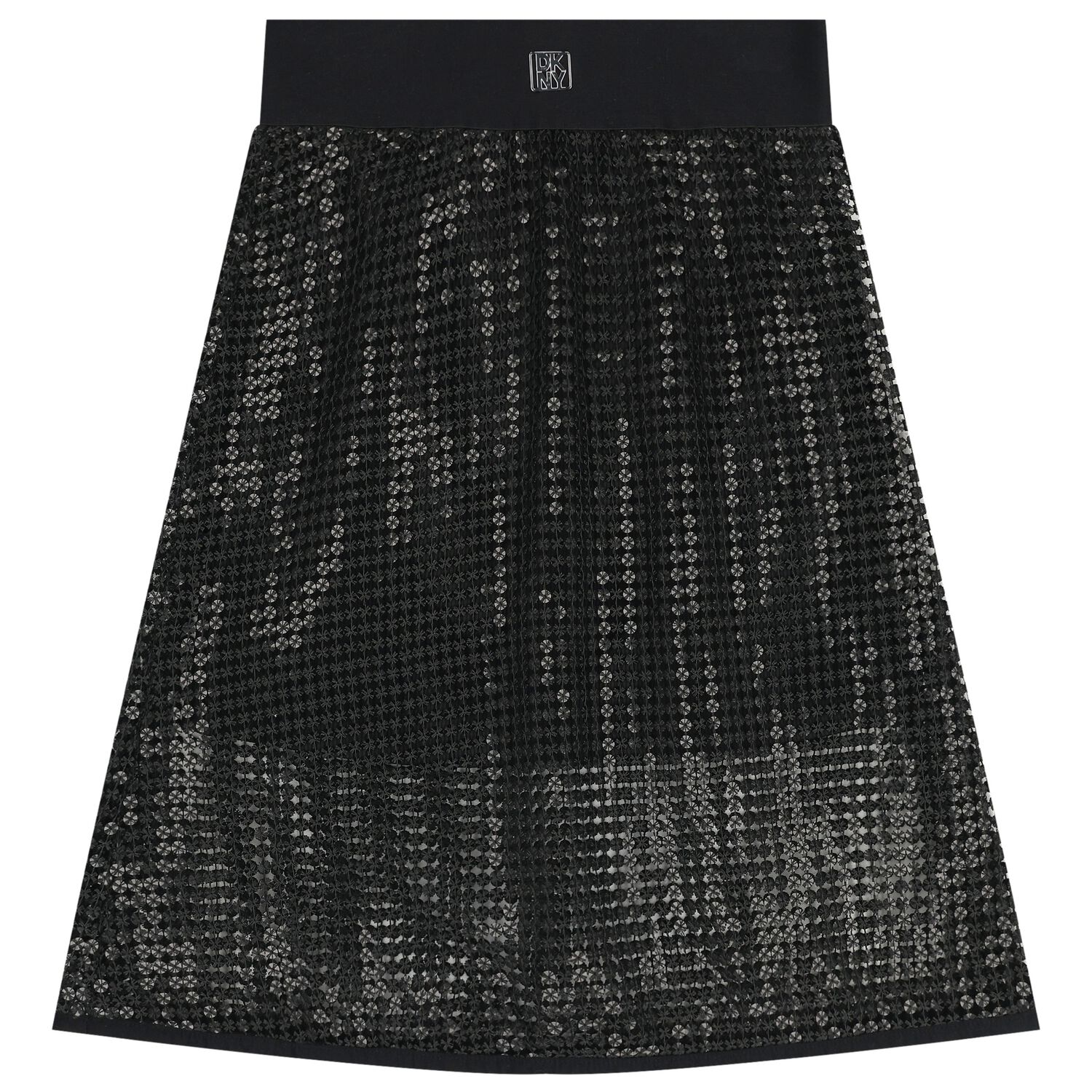 Girls Black Logo Sequin Mesh Midi Skirt, 1, hi-res
