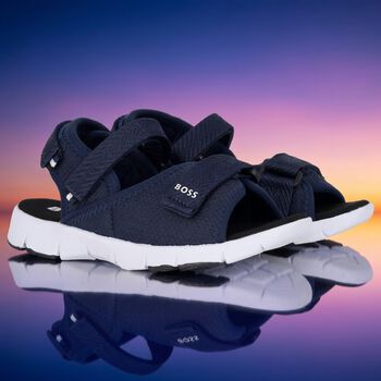 Boys Navy Blue Logo Sandals