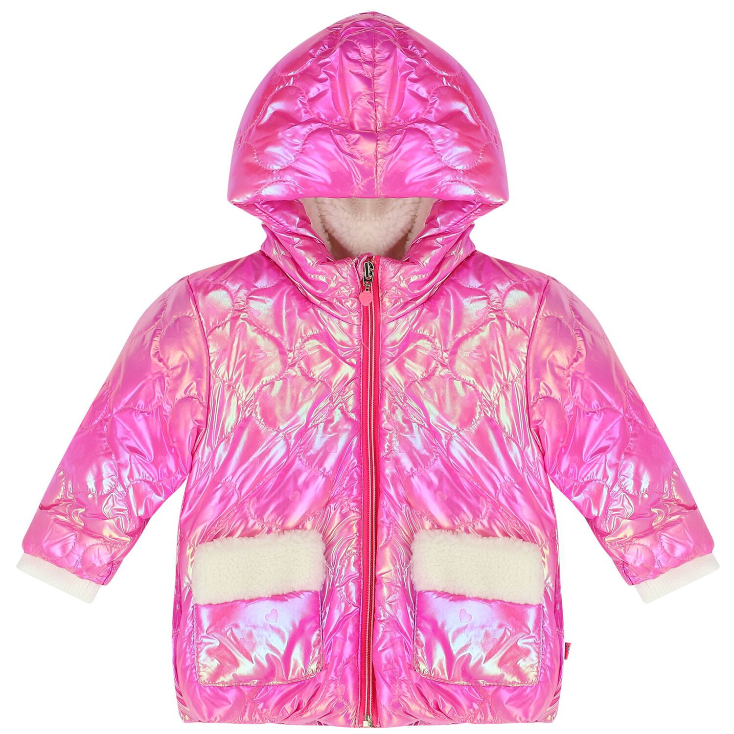 Younger Girls Pink Hearts Quilted Jacket, 1, hi-res