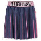 Girls Navy Blue & Pink Logo Pleated Skirt, 1, hi-res