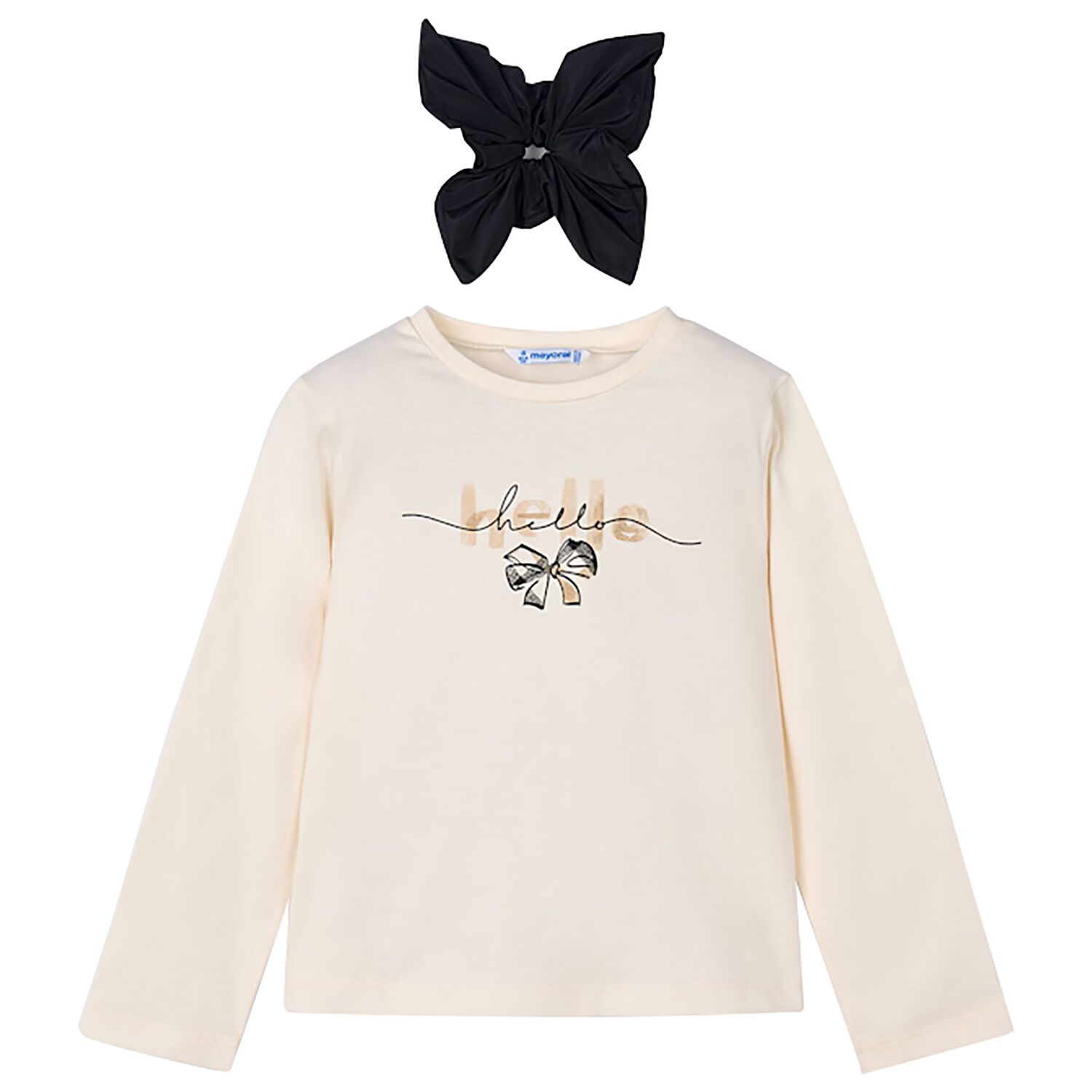 Girls Ivory Long Sleeeve & Scrunchie Set, 1, hi-res