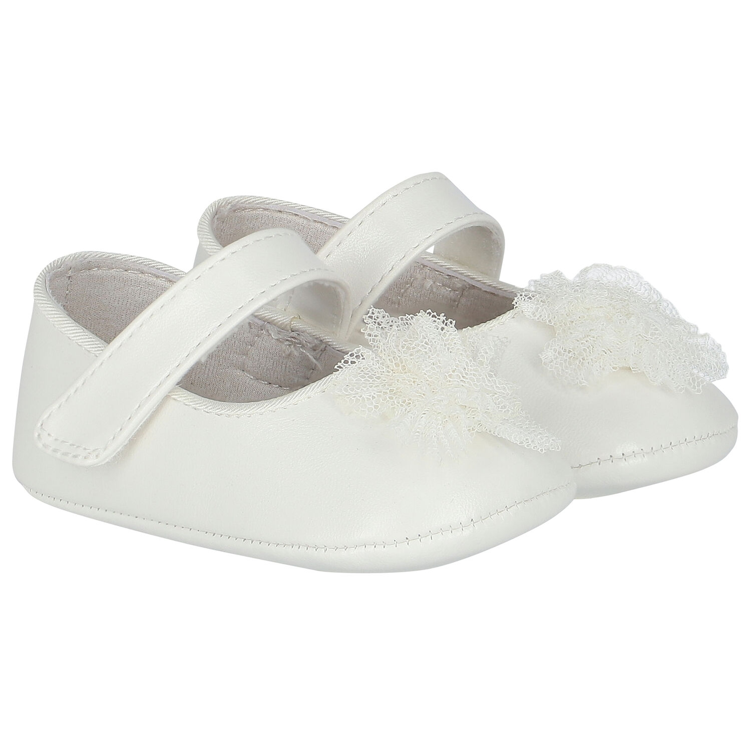 Baby Girls White Flower Pre Walker Shoes, 3, hi-res