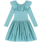 فستان بنات بأكمام مكشكش باللون التركواز, 2, hi-res