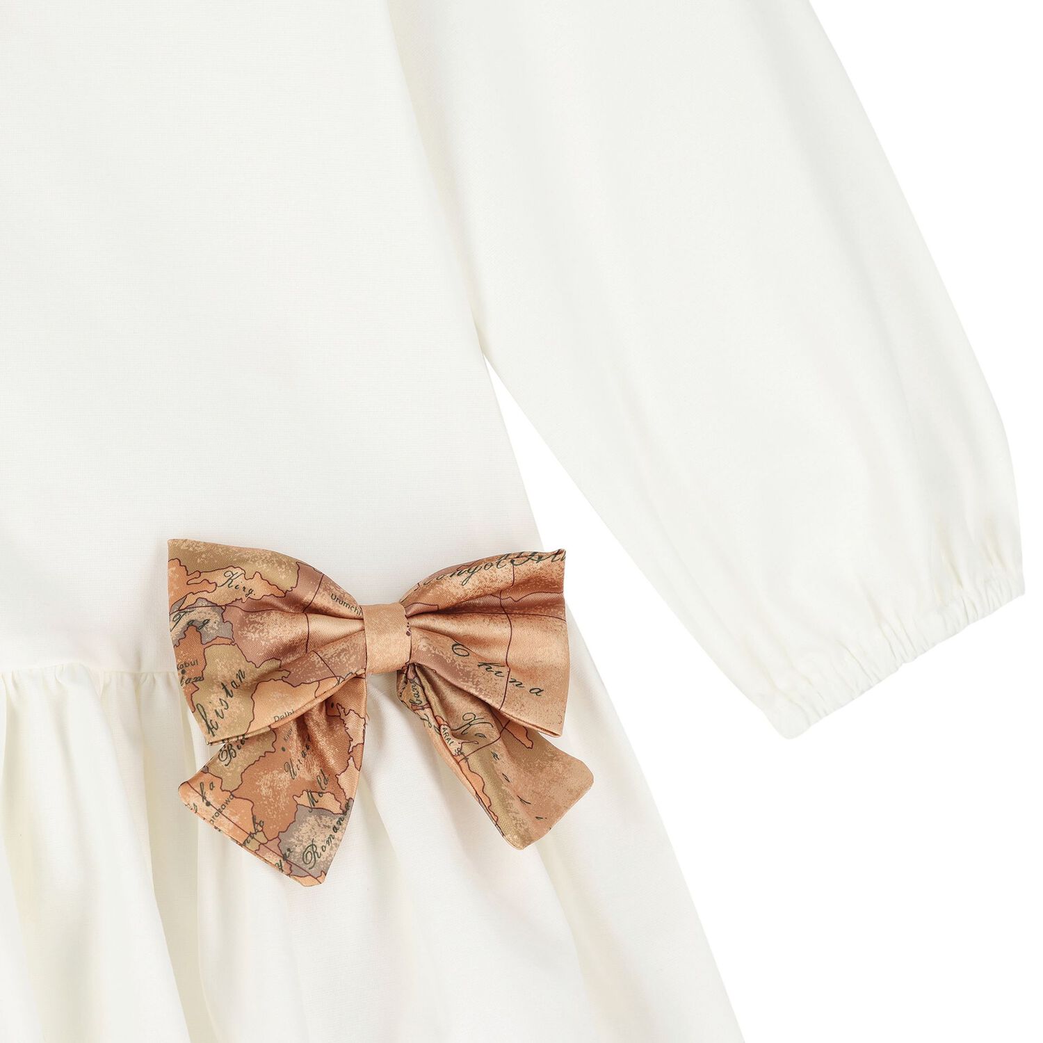 Girls Ivory Geo Map Bow Dress, 1, hi-res