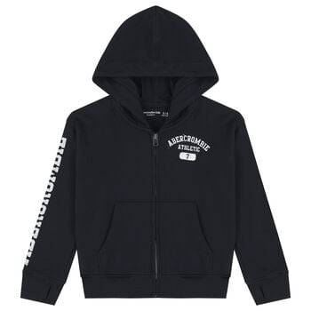 Boys Navy Blue Logo Hooded Zip Up Top