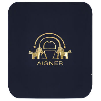 Baby Boys Navy Blue & Gold Horse Logo Blanket