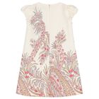 Girls Ivory & Pink Puffed Sleeve Dress, 2, hi-res