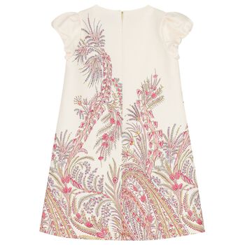 فستان بنات باكمام منفوخه باللون العاجى والوردى 