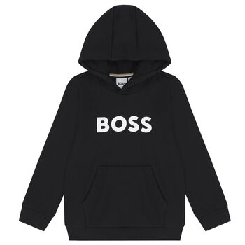 Boys Black Logo Hooded Top