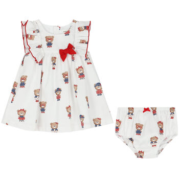 Baby Girls White Teddy Bear Dress Set