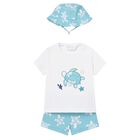 Baby Boys Aqua & White Turtle Swim Shorts Set, 2, hi-res