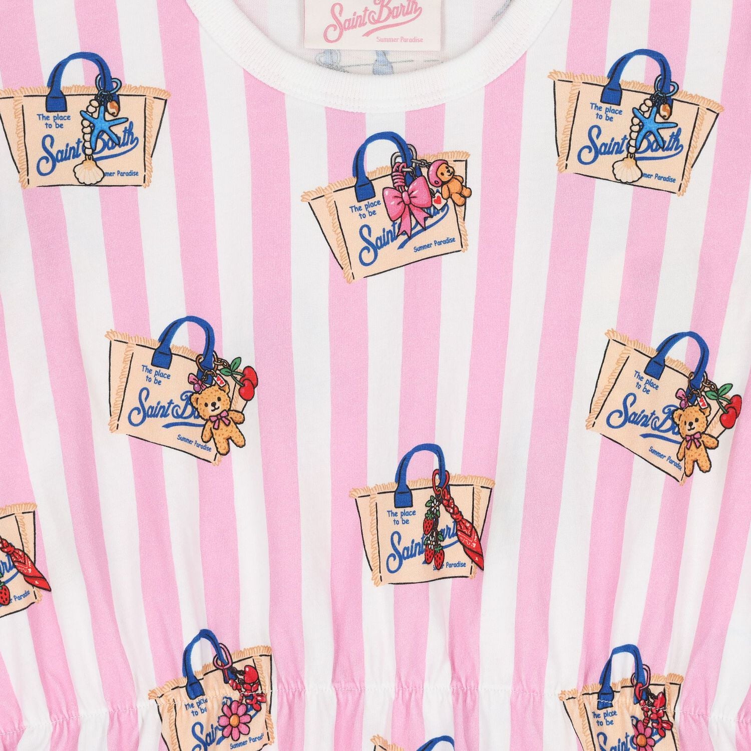 Girls White & Pink Striped Dress, 1, hi-res