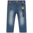 Blue Teddy Bear Logo Denim Jeans, 1, hi-res