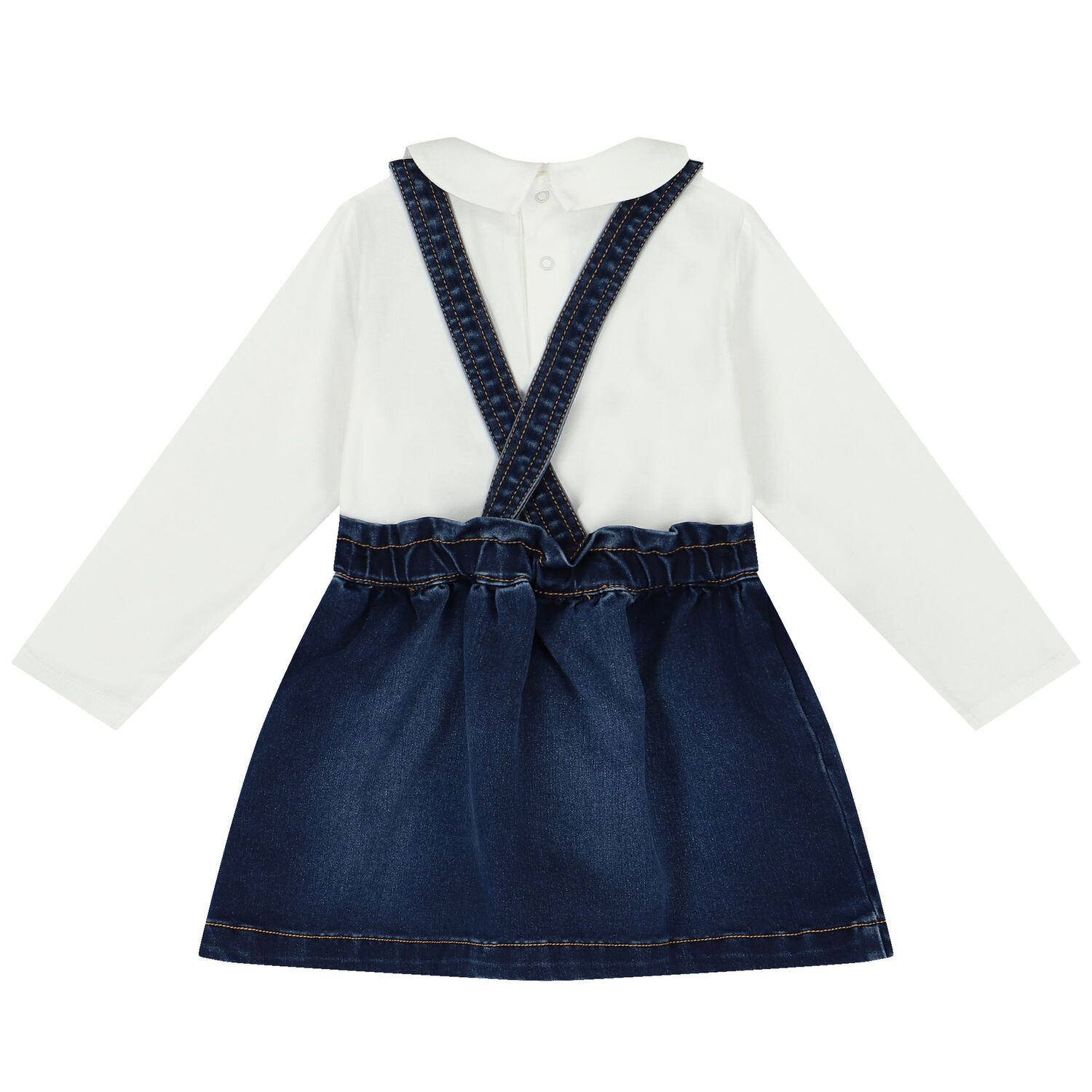 طقم تنورة بنات بالشعار باللون الأبيض والأزرق, 2, hi-res