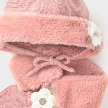 Younger Girls Pink Faux Fur Hat & Scarf Set
