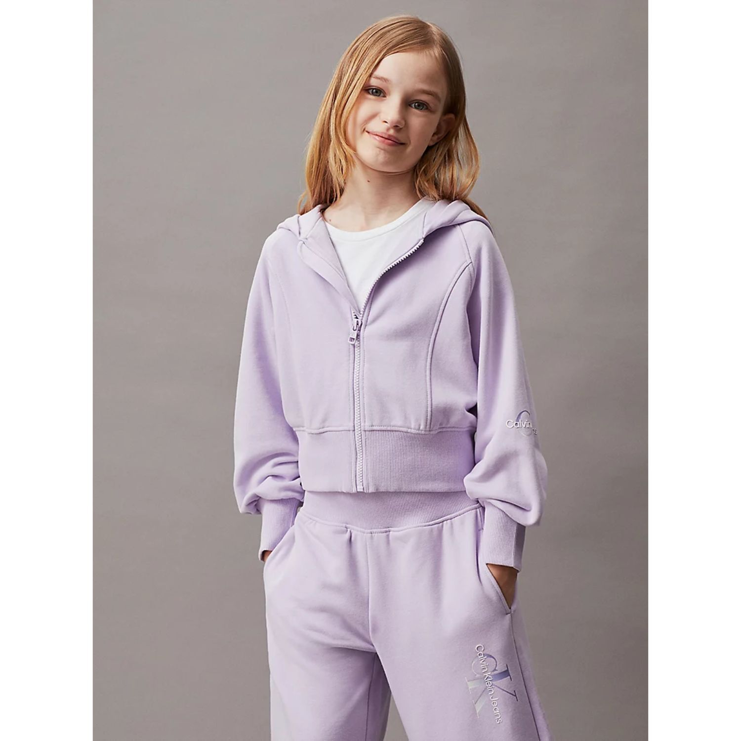Girls Purple Logo Hooded Zip Up Top, 1, hi-res