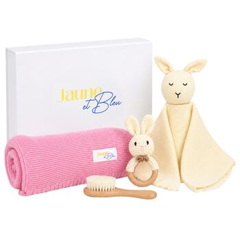 Ivory & Pink Baby Blanket & Bunny Comforter Gift Set