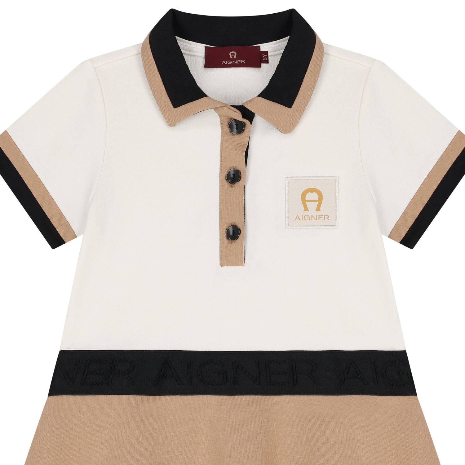 Girls Ivory & Beige Logo Polo Dress, 1, hi-res image number null