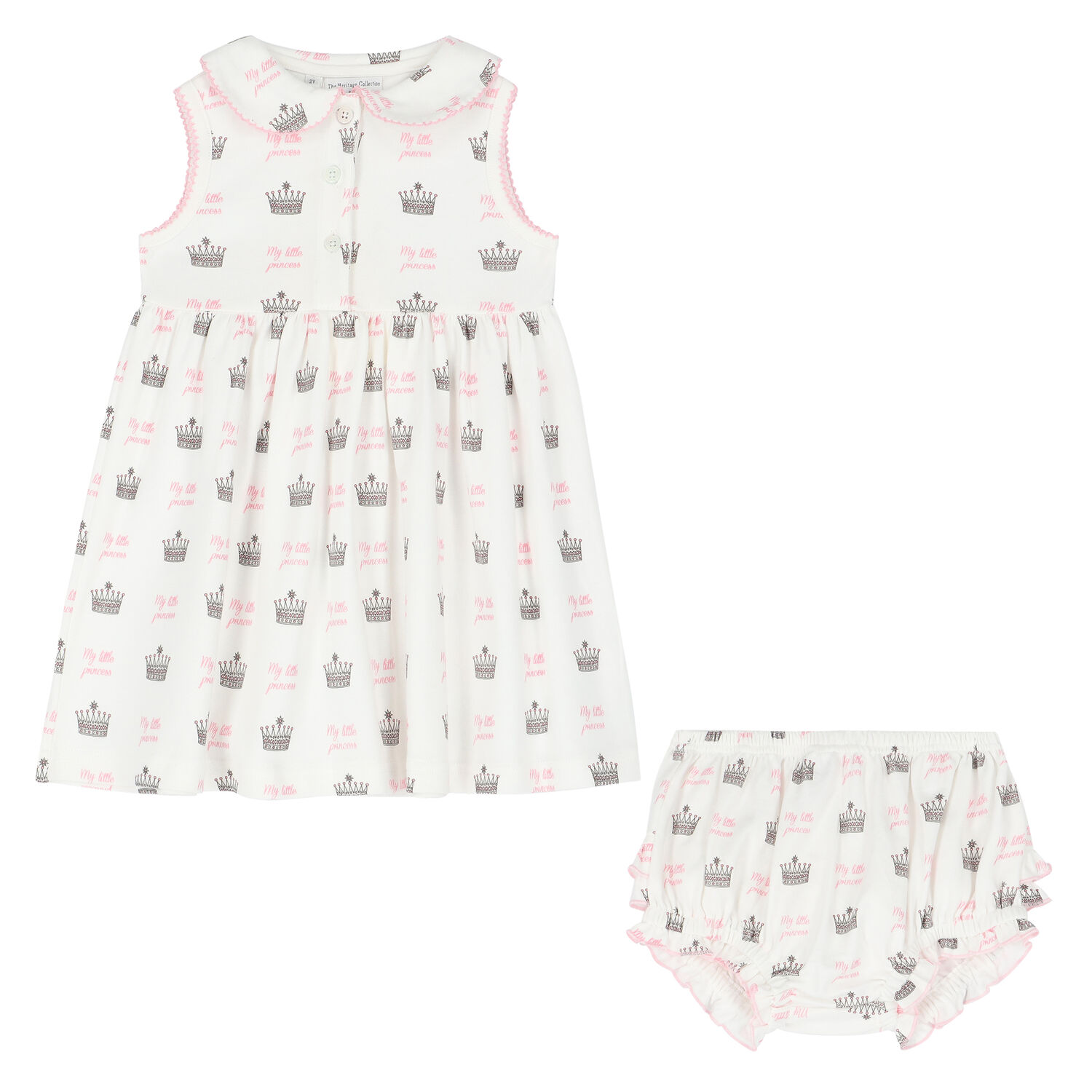 Younger Girls Ivory & Pink Crown Dress Set, 1, hi-res image number null