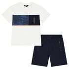 Boys White & Navy Blue Shorts Set, 2, hi-res