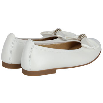 Girls White Embellished Bow Ballerina Shoes