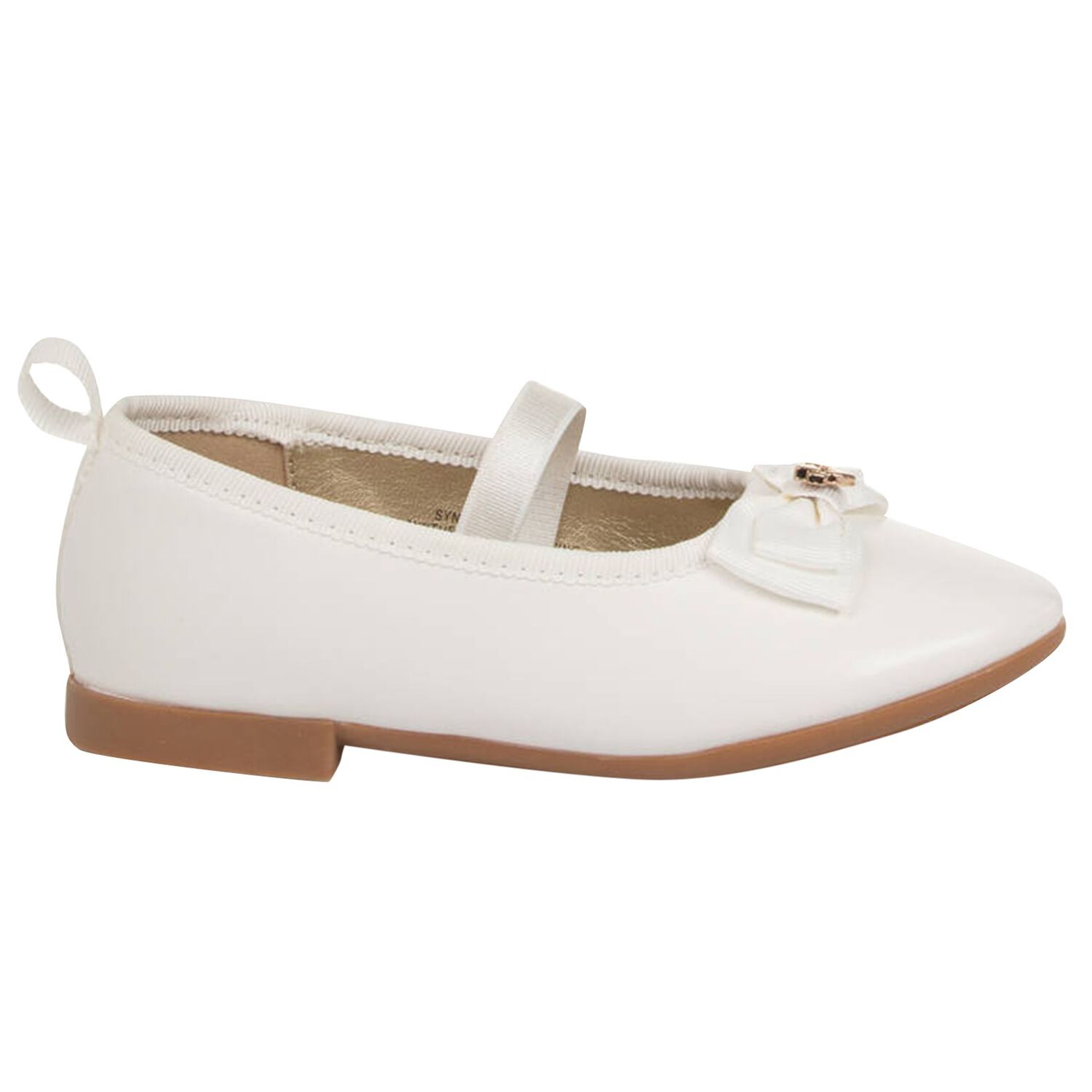 Younger Girls White Bow Leather Shoes, 2, hi-res