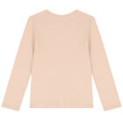 توب باكمام طويلة بالشعار باللون الوردي للبنات, 1, hi-res