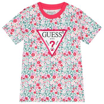 Girls Green & Pink Floral Logo T-Shirt