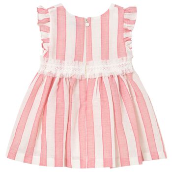 Younger Girls Pink & Ivory Striped Dress