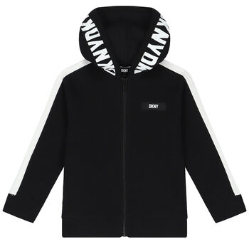 Black & White Logo Hooded Zip Up Top