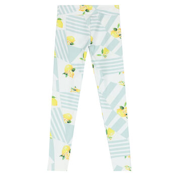 Girls White & Green Lemon Leggings