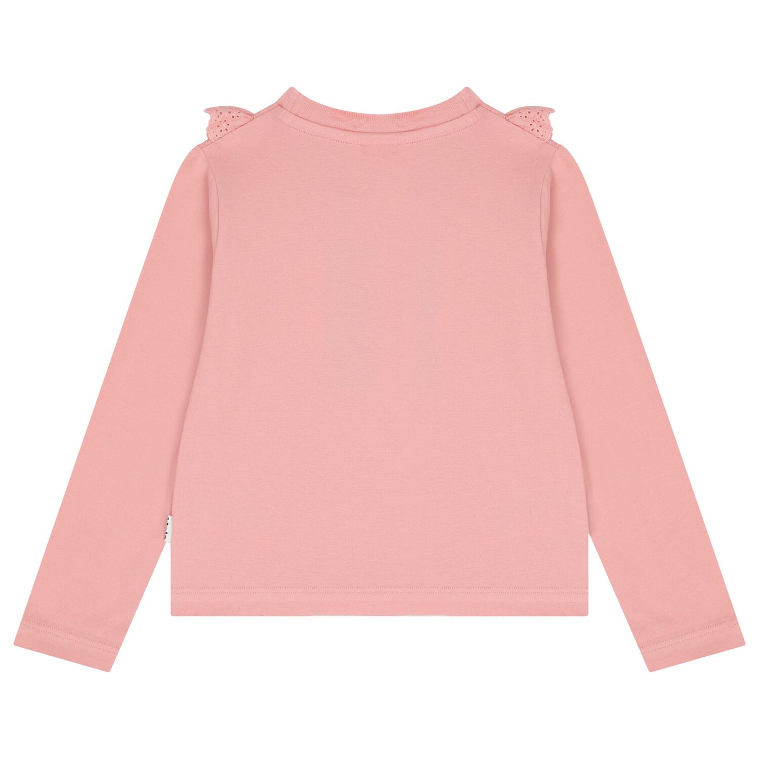 Girls Pink Broderie Ruffle Long Sleeve Top, 1, hi-res