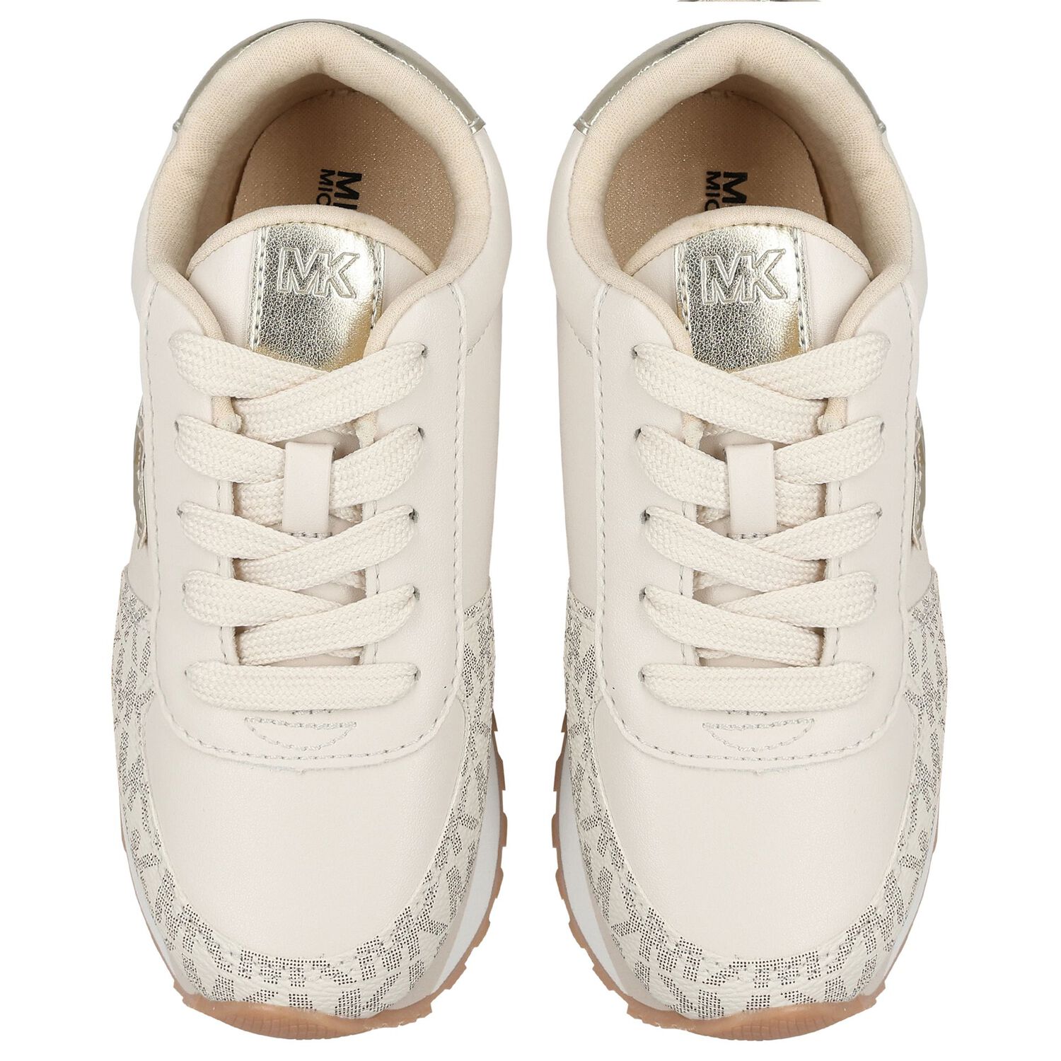 Girls Ivory & Gold Logo Trainers, 1, hi-res