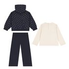 بدلة رياضية من 3 قطع للبنات الصغار باللون العاجي والأزرق الداكن, 1, hi-res